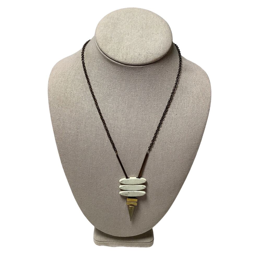 David Aubrey Magnesite Brass Spike Pendant Statement Necklace Tribal Boho F15-17